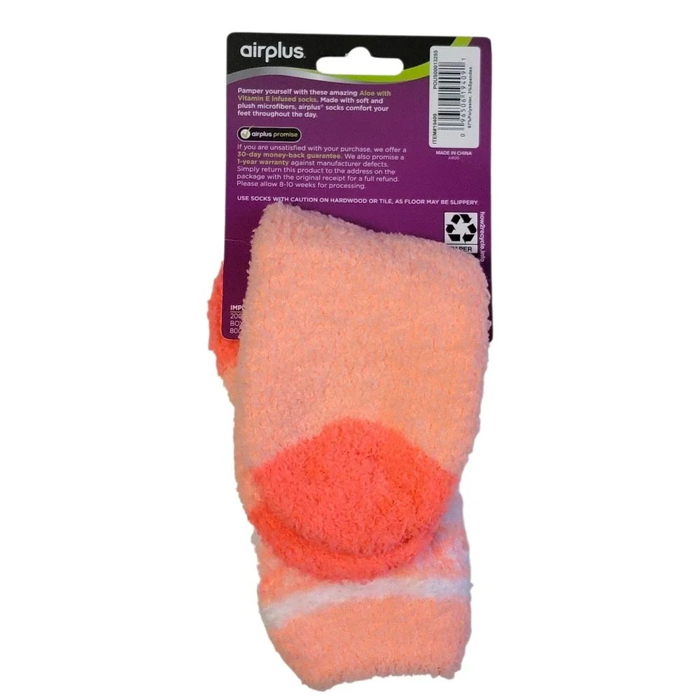 Airplus Aloe Infused Socks Womens Sz 5-10 Neon Orange‎ Ultra Comfort Vitamin E